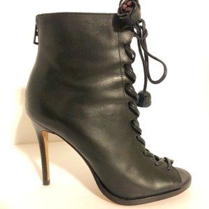 Coach Lena Black Leather Open-Toe Lace-Up Cage Bootie SEXY! 6.5